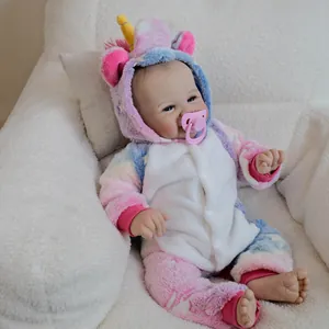 19-inch lifelike reborn baby girl doll in colorful unicorn onesie with pink pacifier