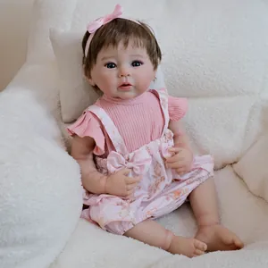 Realistic Reborn Baby Doll Full Silicone Body Lifelike Newborn Girl Toy Pink Floral Outfit Headband Accessories Gift
