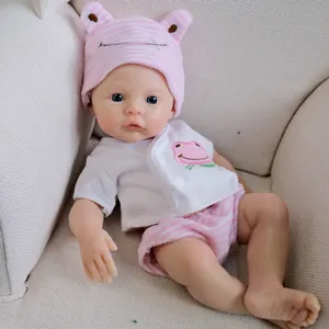 Realistic Reborn Baby Doll Solid Silicone Pink Frog Pattern Outfit Hat Shirt Pants Washable Toy For Kids Gift