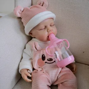 Bambola neonato in silicone da 12 pollici realistica dormiente in abito rosa con biberon
