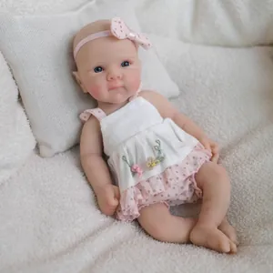 Lifelike Realistic Solid Silicone Reborn Baby Doll With Pink Polka Dot Dress Floral Embroidery Simulation Newborn Doll For Kids Christmas Gift
