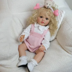 Poupée Reborn Réaliste en Silicone Avec Barboteuse en Tricot Rose Chemise Blanche Cheveux Enracinés Grande Poupée Pour Enfants