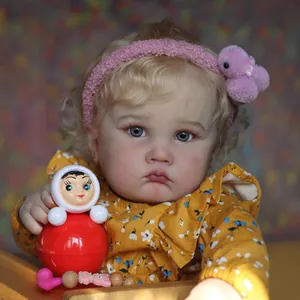 24-inch realistic reborn baby girl doll with blonde curls and yellow floral outfit