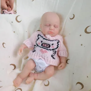 Realistic Reborn Baby Doll 8 Inch Full Solid Silicone Simulation Doll With Pink Pig Print Sweater For Kids Toy Gift