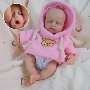 Realistische Vollsilikon Reborn Baby Puppe Massiver Körper Waschbare Simulation Neugeborenen Puppe In Rosa Bären Kapuzenoutfit Kinder Spielzeug Geschenk