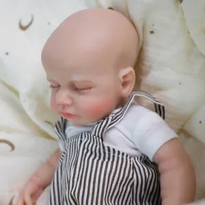 12-inch realistic solid silicone reborn baby doll in striped overalls for Christmas gift