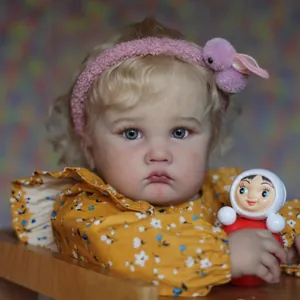 Large Realistic Reborn Baby Doll Hand Rooted Hair Soft Vinyl Cloth Body Yellow Floral Dress Simulation Girl Doll Toy Gift