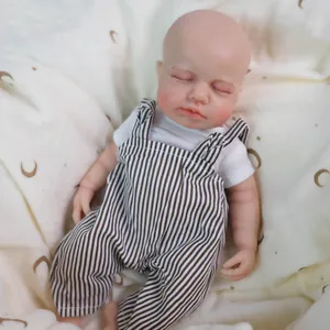 12-inch realistic soft silicone newborn baby doll in striped overalls on a moon background