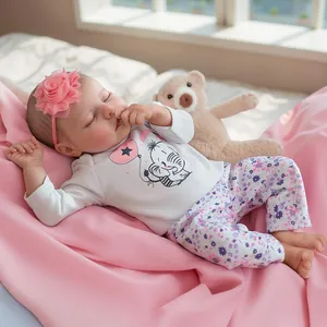 Realistic Reborn Baby Doll Sleeping Girl Full Vinyl Body Hand Painted Newborn Doll With Floral Clothes And Accessories