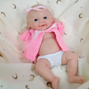 Poupée bébé reborn réaliste 12 pouces en silicone avec cardigan rose et bandeau