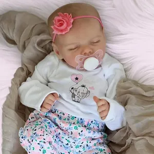 16-inch lifelike sleeping reborn baby girl doll in elephant print outfit with floral pants