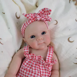 Realistic 12-inch reborn baby doll in red plaid dress and headband set for children