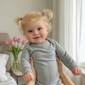 Realistic Reborn Baby Doll Hand Rooted Hair Full Silicone Body Maddie With Grey Long Sleeve Jumpsuit Newborn Doll Toy Gift