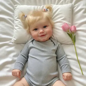 Realistic 20 inch Maddie reborn baby doll in grey long sleeve bodysuit and blue eyes