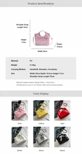 Detailed view of sweet PU leather bucket bag with lace bow decoration and size specs