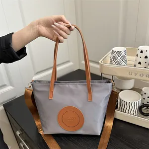 Women's Nylon Tote Bag Contrast Color Shoulder Crossbody Bag Large Capacity Handbag With Teddy Bear Charm Fashion Daily Purse