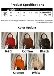 Size chart showing PU leather shell bag dimensions for large and mini crossbody bags