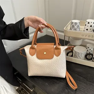Women Woven PU Leather Handbag Contrast Color Commuting Shoulder Crossbody Bag Minimalist Tote Bag For Office Daily Lady