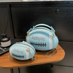 Borsa a Tracolla Creativa in Pelle PU a Forma di Rugby Donna Moda Catena Spalla Con Manico Rotonda Sportiva