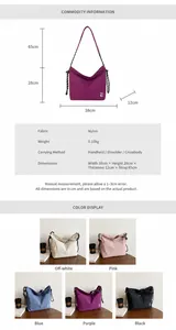 Detailed size chart and parameters for large capacity waterproof nylon crossbody bag