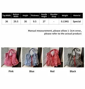 Tabella taglie che mostra borsa tote da 36cm con quattro diverse opzioni di colore