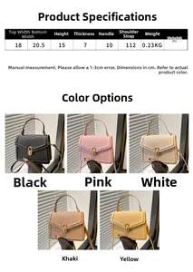 Tabla de tallas con dimensiones y material de PU para el bolso bandolera cuadrado chic