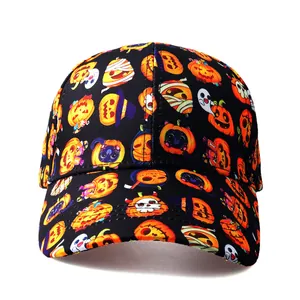 Casquette de Baseball Halloween en Coton Polyester Imprimé Citrouille Chauve-souris Crâne Fantôme Chapeau de Soleil Réglable pour Femme Homme Fête