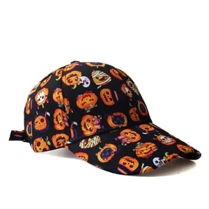 Casquette de baseball Halloween noire avec motifs de citrouilles et momies