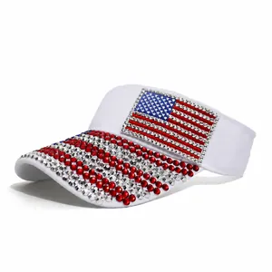Dames Strass Amerikaanse Vlag Zonneklep Hoed Acryl Verstelbaar Zomer Buitensporten Strand Zonbescherming Open Kap
