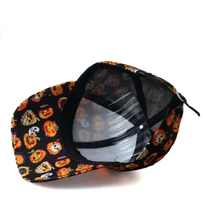 Casquette de baseball Halloween avec motifs citrouille et fantôme, doublure en filet