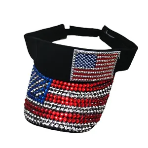 Zwarte zonneklep hoed met glinsterend Amerikaanse vlag strass ontwerp voor dames