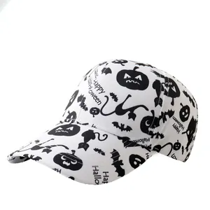 Casquette de baseball Halloween avec imprimé citrouille, chauve-souris et texte