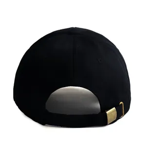 Classic black cotton baseball cap with adjustable metal buckle and six-panel design