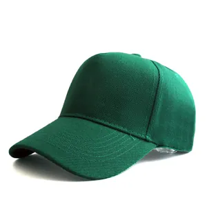 Detail of emerald green baseball cap showing high-density cotton twill fabric and stitching