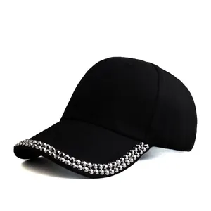 Women Cotton Baseball Cap Rhinestone Embellished Curved Brim Sun Hat Adjustable Casual Fashion Summer Outdoor Sports Hat