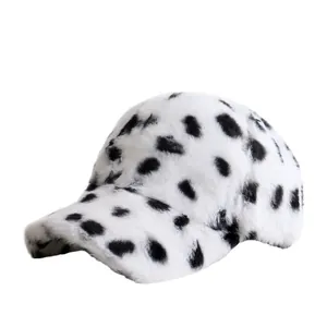 Casquette de baseball d'hiver en peluche avec motif vache noir et blanc tendance