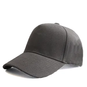 Detailed view of dark gray baseball cap showing breathable twill fabric and stitching