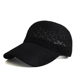 Close-up of breathable black mesh texture on a lightweight summer baseball cap