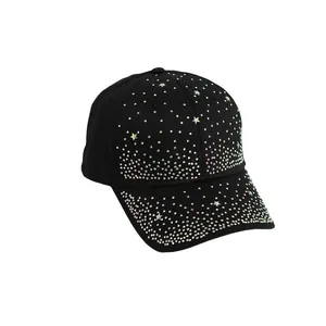 Schwarze funkelnde Strass-Baseballkappe für Damen mit silbernen Sternmustern