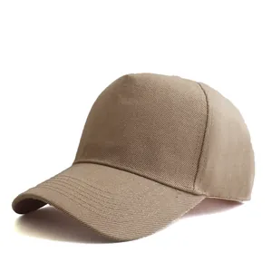 Close-up of khaki cotton twill fabric texture and stitching on the baseball cap brim