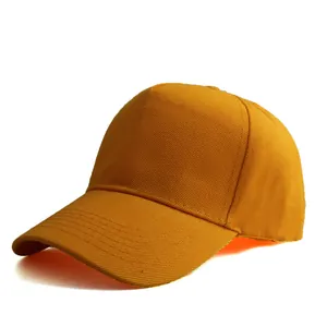 Side view of a bright yellow cotton twill baseball cap with a classic curved brim