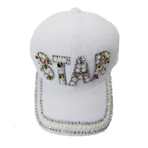 Women's Winter Thickened Knitted Baseball Cap With Rhinestone Star Letter Bowknot Decoration Fashion Warm Peaked Hat