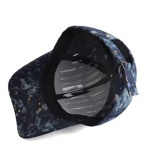 Detail of baseball cap interior showing sweatband and adjustable metal buckle