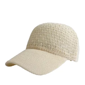 Women's summer outdoor sun hat features a breathable hollow knit mesh baseball cap design