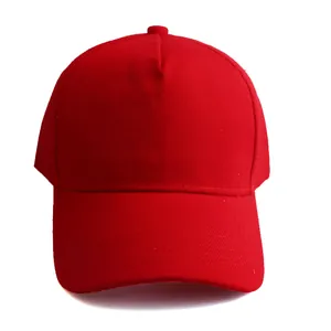 Classic bright red cotton baseball cap with curved brim and solid color for outdoor sun shade