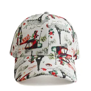 Gorra de Béisbol Vintage París Torre Eiffel Estampado Rosa Floral Ajustable Sombrero de Sol Poliéster Deporte