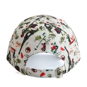 Gorra blanca con estampado floral de Torre Eiffel y hebilla de metal ajustable