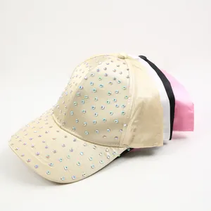 Detail of satin baseball cap with sparkling rhinestones in multiple color options