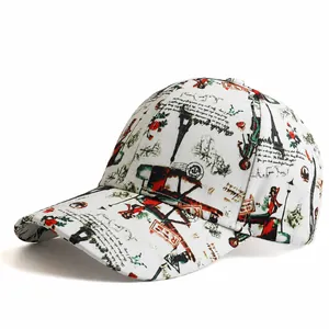 Gorra de Béisbol Vintage París Torre Eiffel Estampado Rosa Floral Ajustable Sombrero de Sol Poliéster Deporte