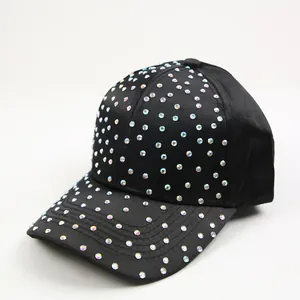 Full Rhinestone Studded Satin Baseball Cap For Women Solid Color Adjustable Shimmer Bling Outdoor Travel Fashion Sun Hat